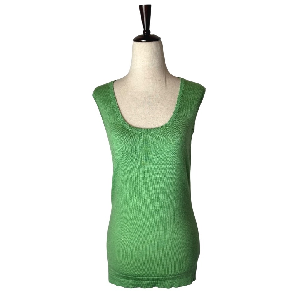 Carolina Herrera Tank Top Women Medium Green Knit Cashmere Wool Blend Luxury